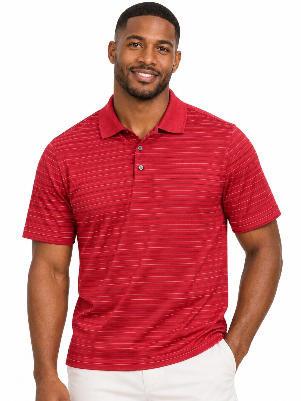 PGA Tour Golf Polo Red Striped Mens L Quick-Dry Performance Activewear Dadcore